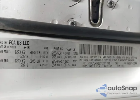 2019 Jeep Cherokee Latitude Plus 4X4 z USA, uszkodzony, nr VIN 1C4PJMLX7KD271287